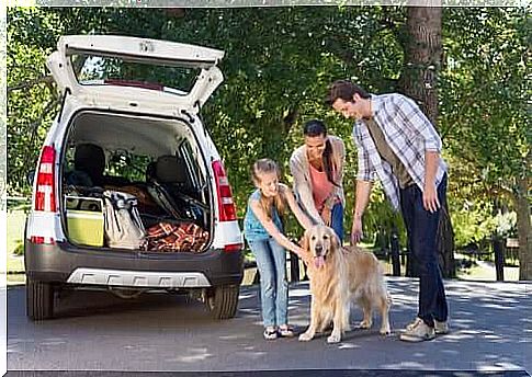 Family on a trip with the dog